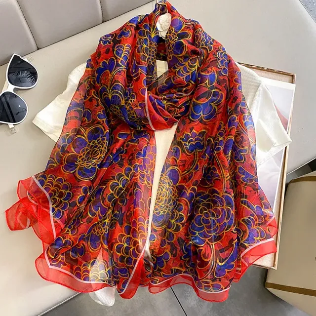 Silk scarf for women with luxury print, long and in many colour variations