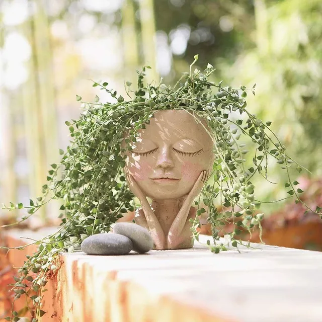 Głowa twarzy doniczka kwiatowa malowane rośliny doniczka sukulenty