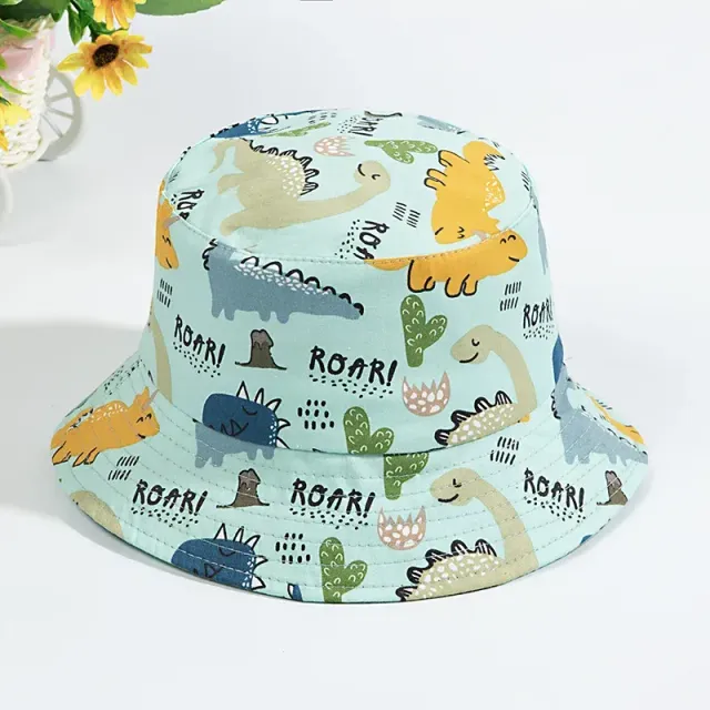 Children's bucket hat with print of cartoon dinosaurs for boys and girls - cute animal fishing hat for infants, summer baby panama hat, sun cap, beret