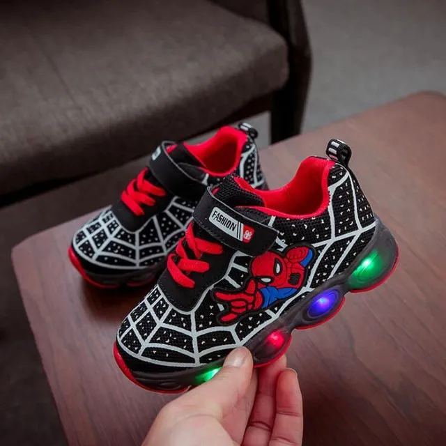Children's sports light-up sneakers with the motif of a favourite superhero black 25
