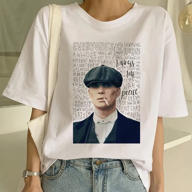 Tricou oversize pentru femei cu mânecă scurtă și imprimeu Peaky Blinders