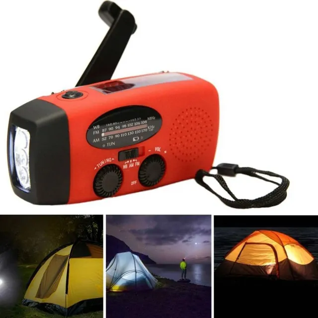 Radio de urgență portabil cu panou solar și lanternă Powerflashlight 2000mAh