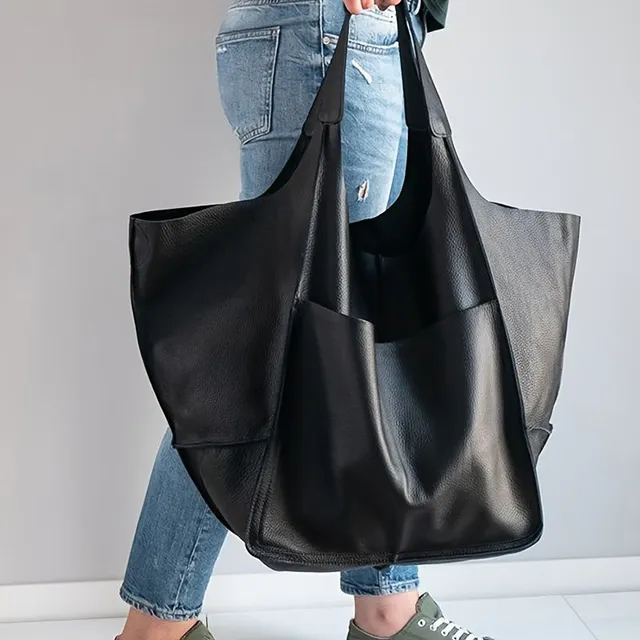 Grand sac tote rétro, uni, sac à bandoulière à fermeture éclair, sacs multifonctionnels