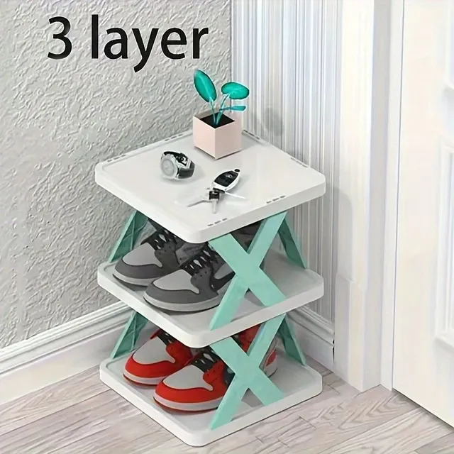 Practical folding shoe made of plastic with 3 shelves - Shiny surface, space-saving, stackable