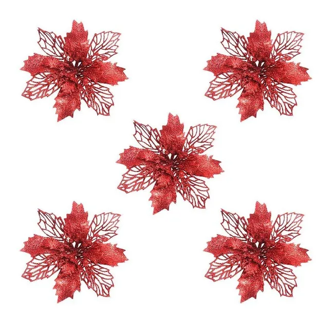 Fleurs décoratives artificielles brillantes de Noël tendance - 5 pcs Olivia