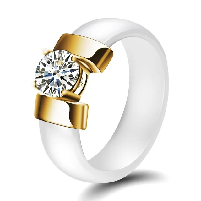 Ladies modern ceramic ring with cubic zirconia