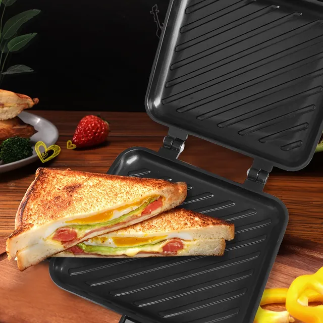 Sandwich maker reversibil antiaderent 3 în 1 (14,99 x 13,49 cm) - Pentru aragaz cu gaz, panini, gofre