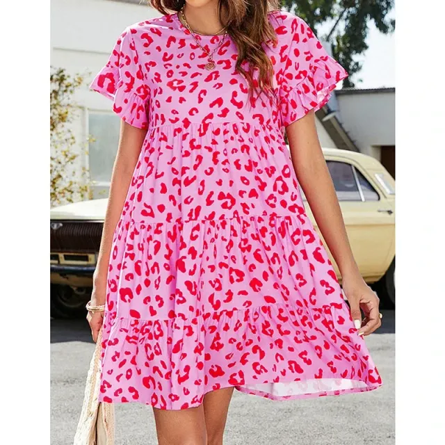 Women's dresses in pink colour, with printing and short sleeve