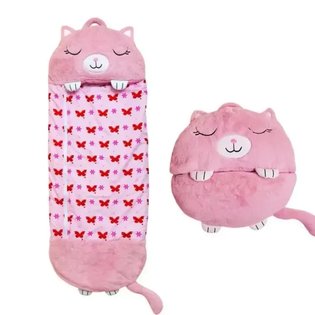 Children's sleeping bags with stuffed animal cushion and cartoon motif