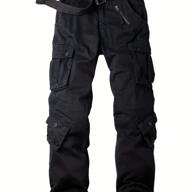 Male casual cargo pants with 8 pockets - military camouflage, comfortable for work and leisure