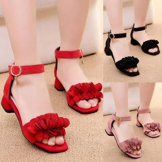 Girl's elegant suede sandals on heel