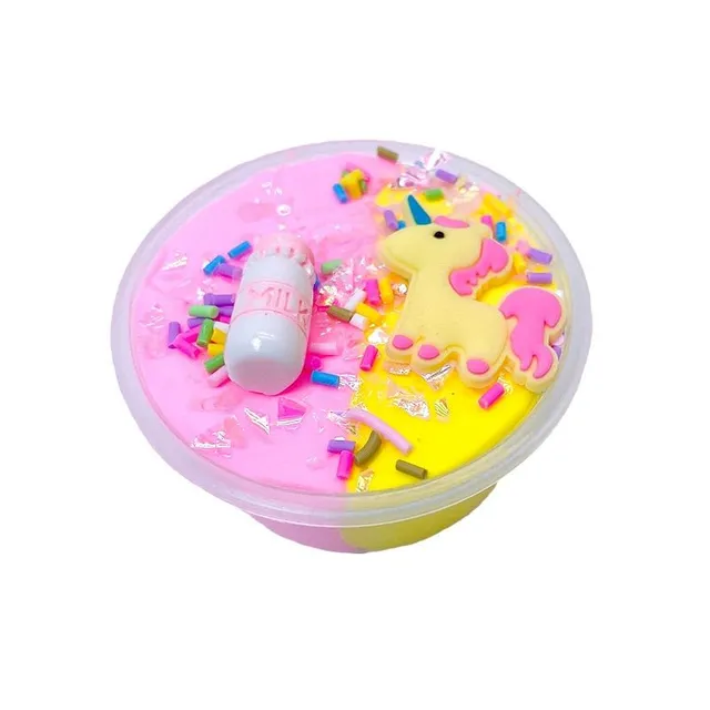 Unicorn modelling slime for hand processing yellow pink