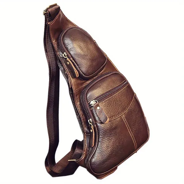 Vintage leather chest bag with adjustable strap and stylish zipper