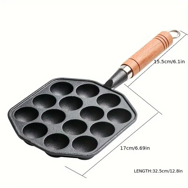 1pc Non-stick pan, 14-hole Takoyaki maker with wooden handle