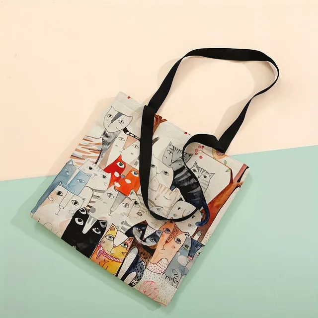 Nákupná taška s mnohými mačkami a maľbami - Letná cestovná taška cez rameno