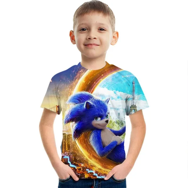 Chłopięcy T-shirt sportowy z krótkim rękawem i nadrukiem Sonic the Hedgehog