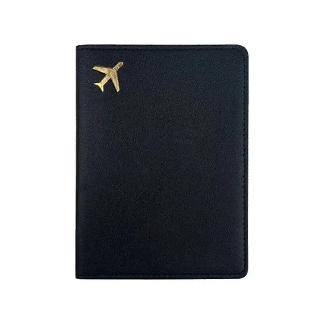 Fashion travel cover for PU leather passport with engraving of aircraft motive - passport protection and credit cards