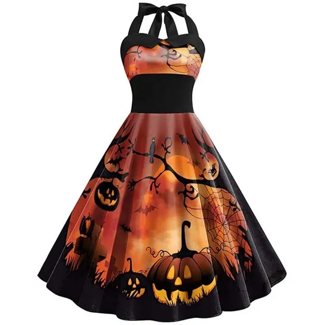 Halloweenské šaty pro ženy - Sexy, se zapínáním na krku, vintage, elegantní kostýmy na večerní večírek 003 XXL