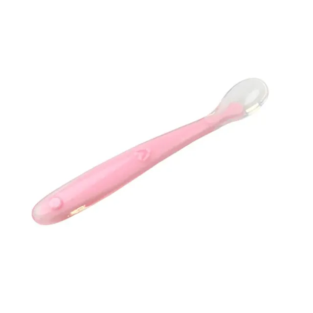 Baby silicone spoon for feeding with soft end