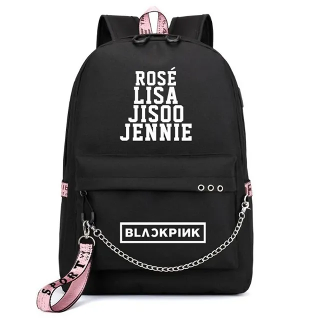 Školní taška s řetízkem na spodní kapse - Blackpink