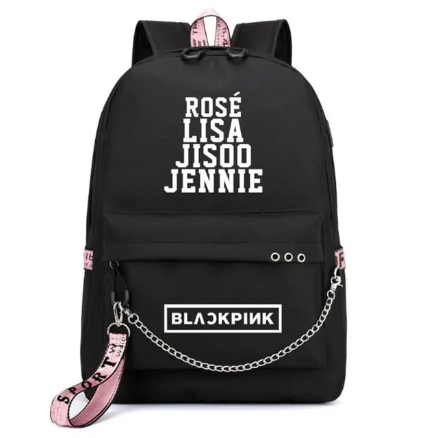 Rucsac școlar cu lanț în buzunarul de jos - Blackpink