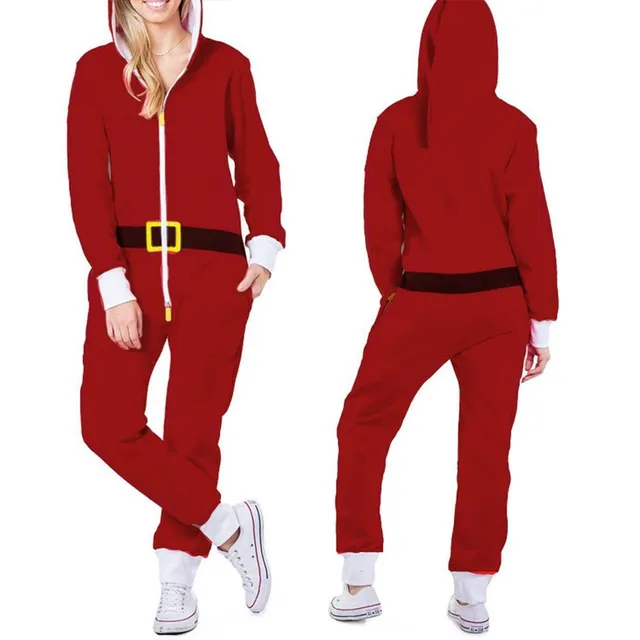 Ladies Christmas jumpsuit with snowman motif and hood