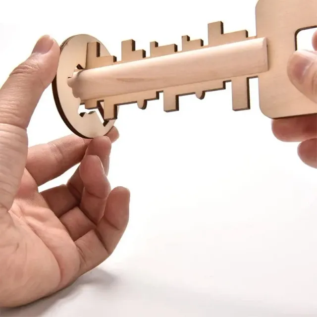 Fun wooden puzzle in the shape of a key with a lock hole - quality processing