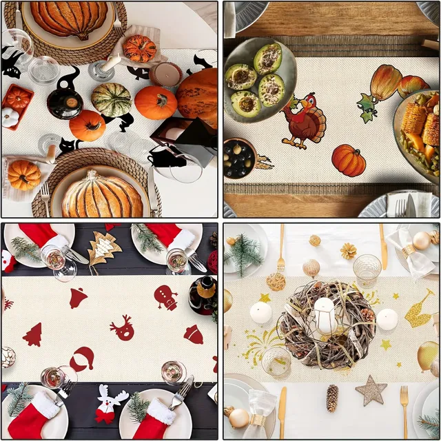 8pcs Running On the Table, Running On the Table With the Motive of the Festival, Running On the Table With Gnome Pattern of the Cartoon Style, Decor On the Table of Halloween Christmas Easter Thanksgiving, Decor On the Dining Table