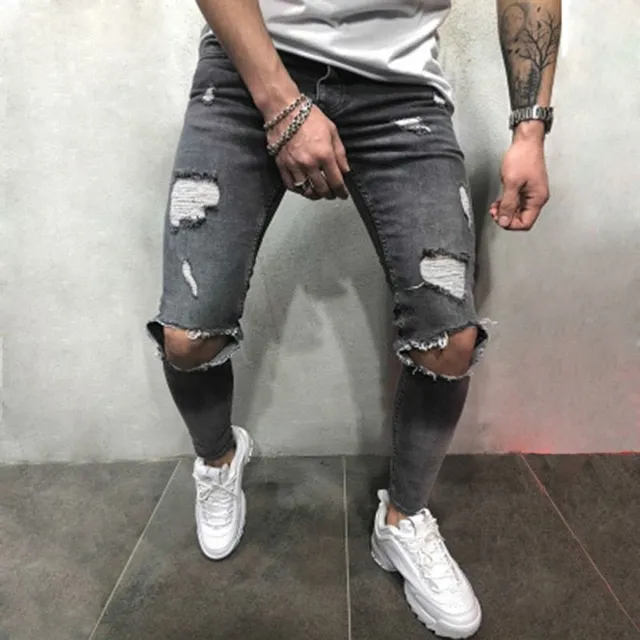 Męskie skinny jeans z dziurami na kolanach