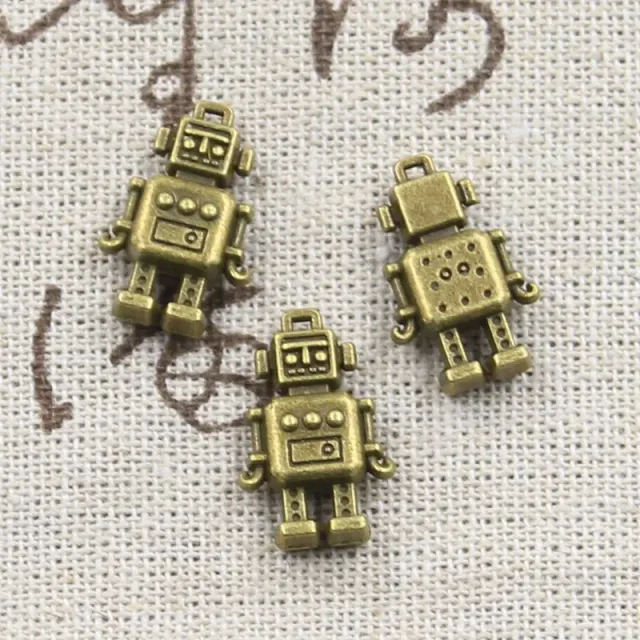 12 pcs pendants 3D mechanical robot - 18x11x4mm ancient bronze and silver color