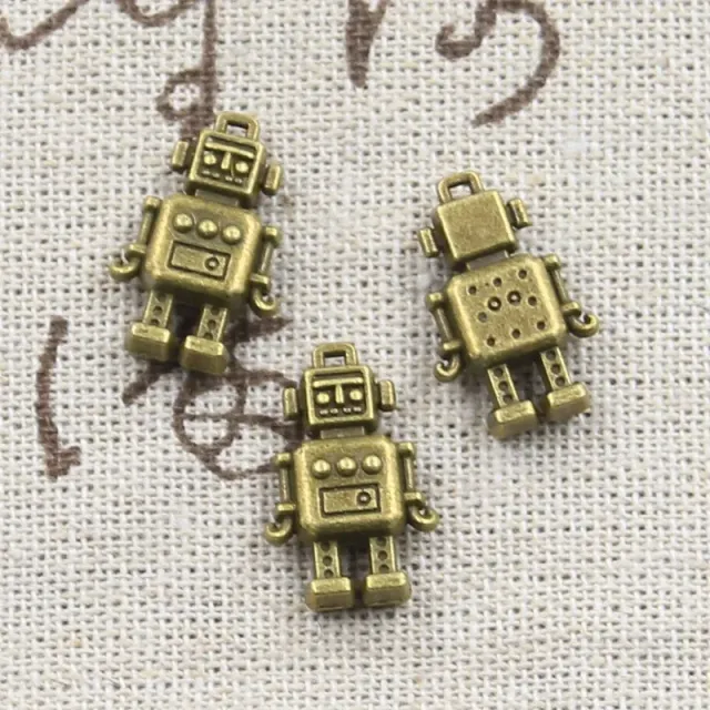 12 ks prívesky 3D mechanický robot - 18x11x4mm starobylá bronzová a strieborná farba