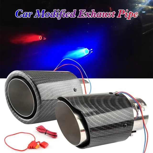 Auto příslušenství 63-65mm Carbon Fiber Color Car Exhaust Muffler Pipe Tip s LED Light Muffler Exhaust Car Accessories