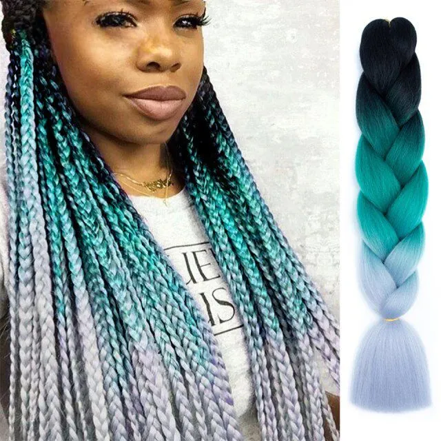 Multicoloured kanekalon hair in braids - multiple colours