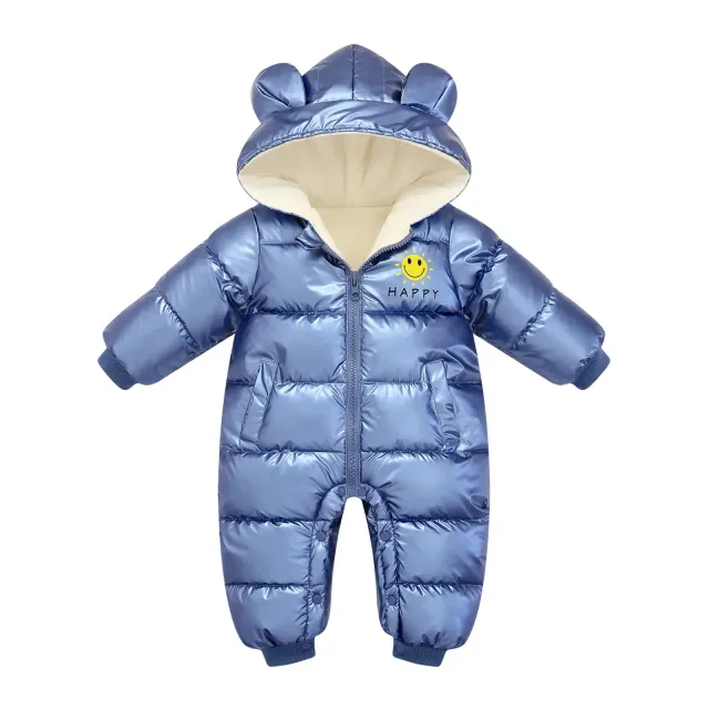 Zimní dětský overal pro novorozence s flísovaným podšíváním a kapucí