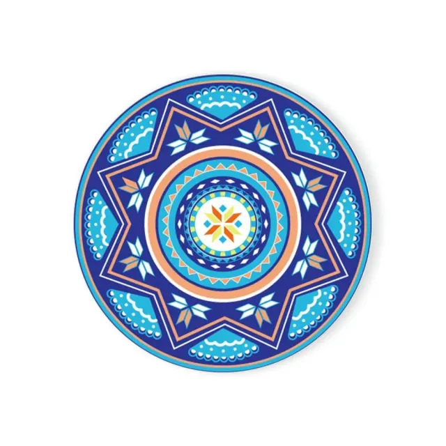 Enamel coaster with mandala pattern and cork base