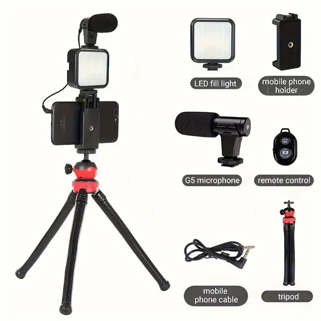 Set for video recording on smartphone with LED lighting