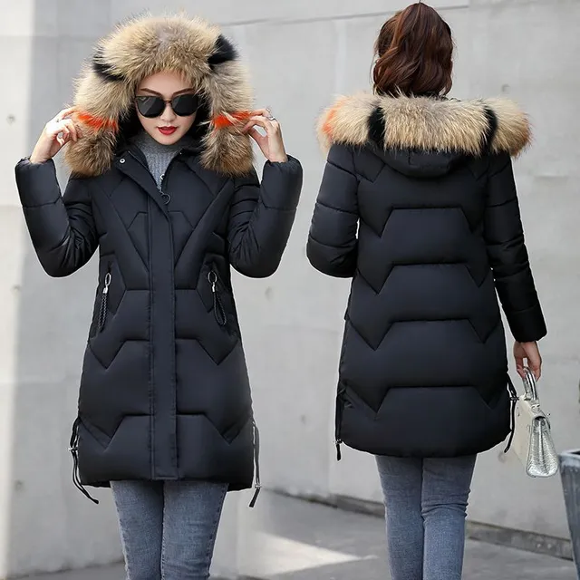 Ladies warm Lamar coat with hood and colourful fur coat