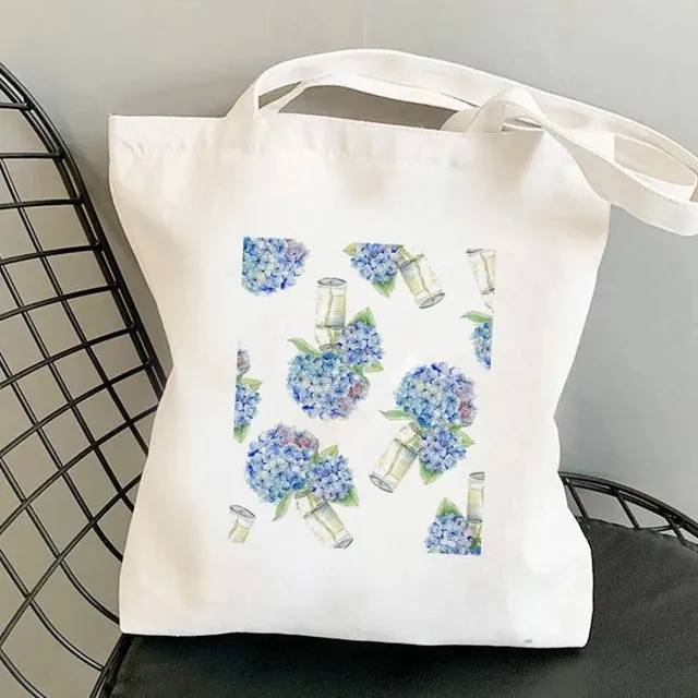 Luxury canvas bag in trendy white with cheerful spring print - more variants Bevan