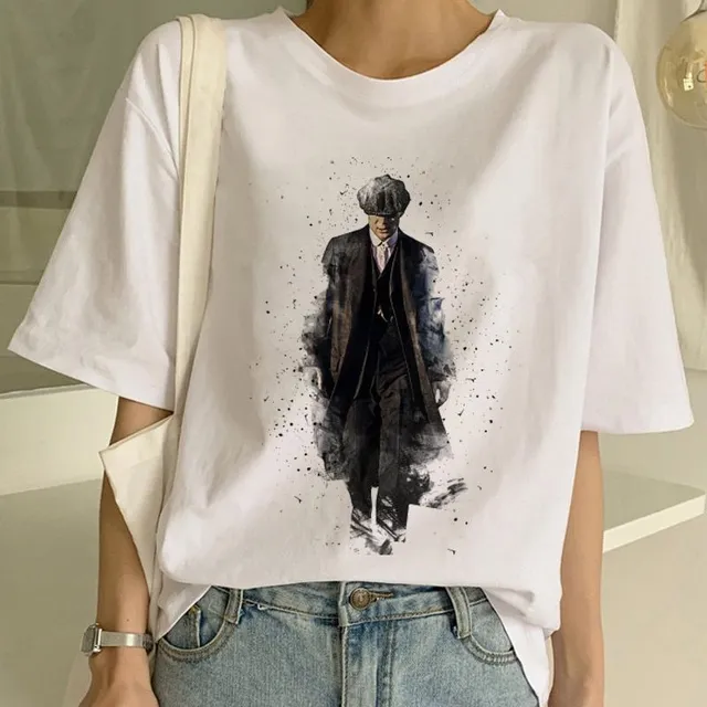 Tricou oversize pentru femei cu mânecă scurtă și imprimeu Peaky Blinders