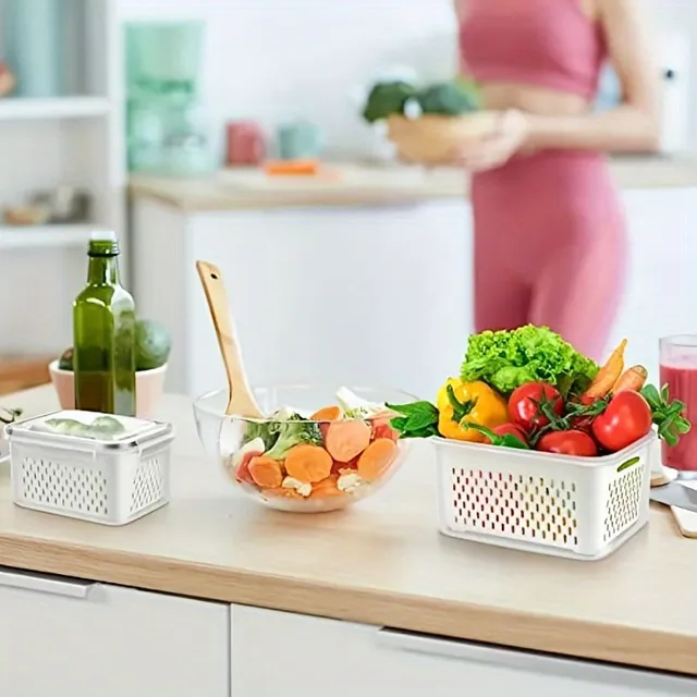 Úložné boxy s odtokem na ovoce a zeleninu do lednice - Udržuje svěžest, BPA Free