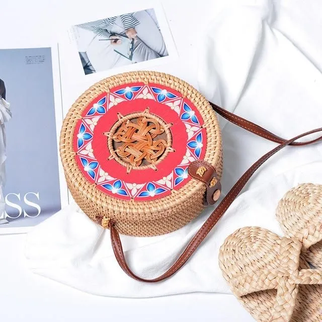 Rattan round handbag