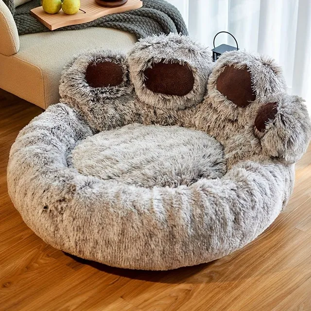 Dog and cat bed in the shape of a bear's paw - soothing donut bed for dogs