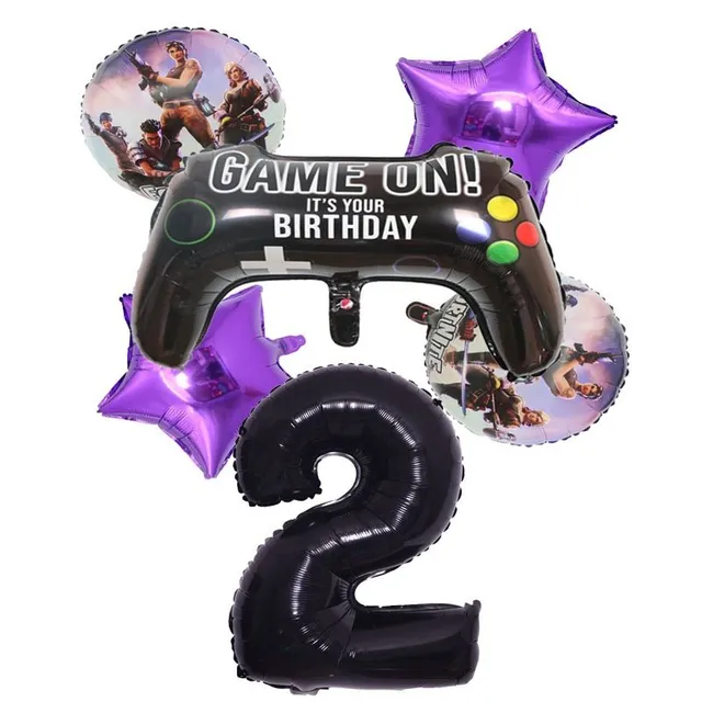 Štýlová narodeninová dekorácia s motívom populárnej hry Fortnite - sada balónov