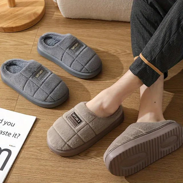 Oversized men's stuffed slippers - soft and cozy for winter comfort at home