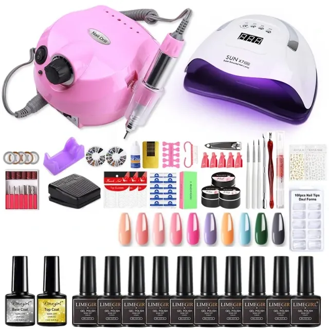 Nail set with UV/LED lamp and grinder