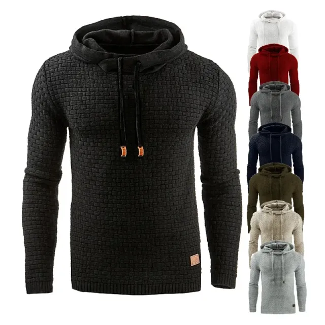 Men's single color sweatshirt with hood and long sleeve, suitable for sport and outdoor activities