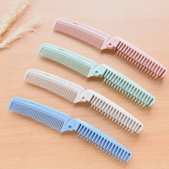 Portable folding comb and hairbrush made of wheat straw