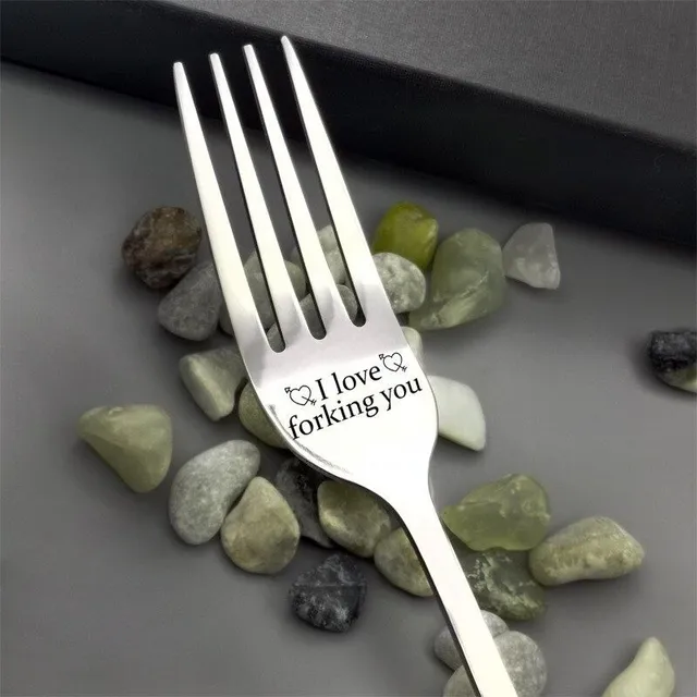 Stainless steel fork with inscription