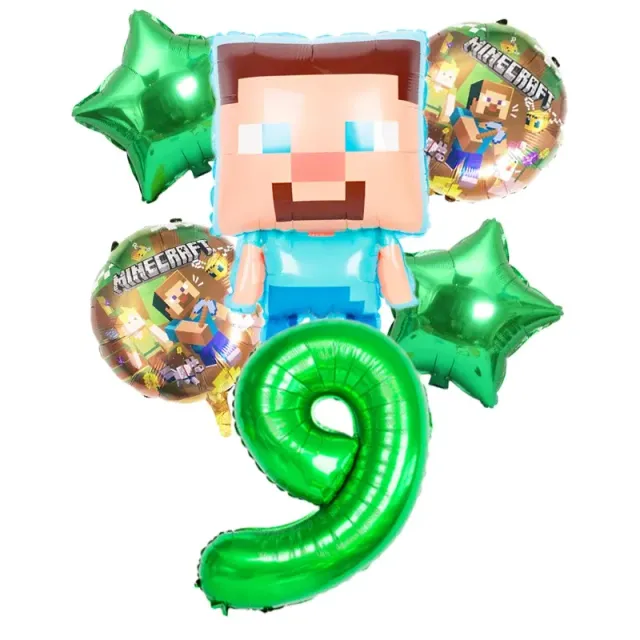 Stylish set of birthday balloons in the performance of popular characters from Minecraft