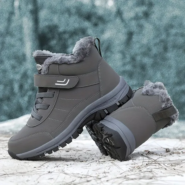 Men's winter snow boots with warm teddy lining, anti-slip, for outdoor activities